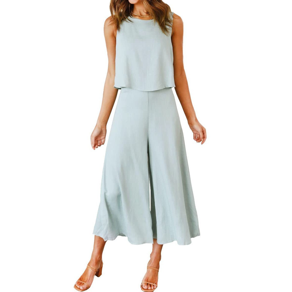 Dame luftig jumpsuit med bredt udskåret ben og elegant snit Stilla