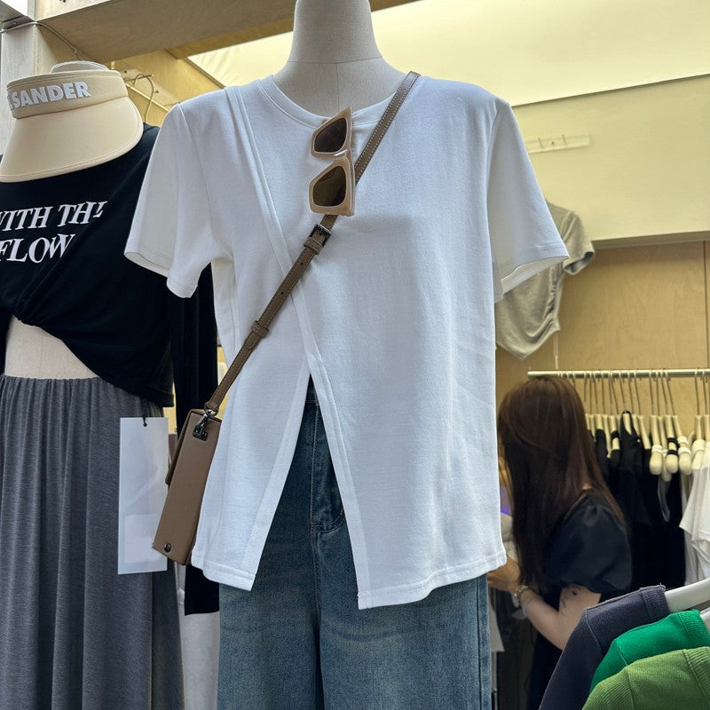 Femme Contemporary Split Søm T-Shirt Stilla