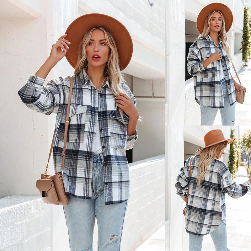 Dame afslappet overskjorte med ternet mønster Stilla