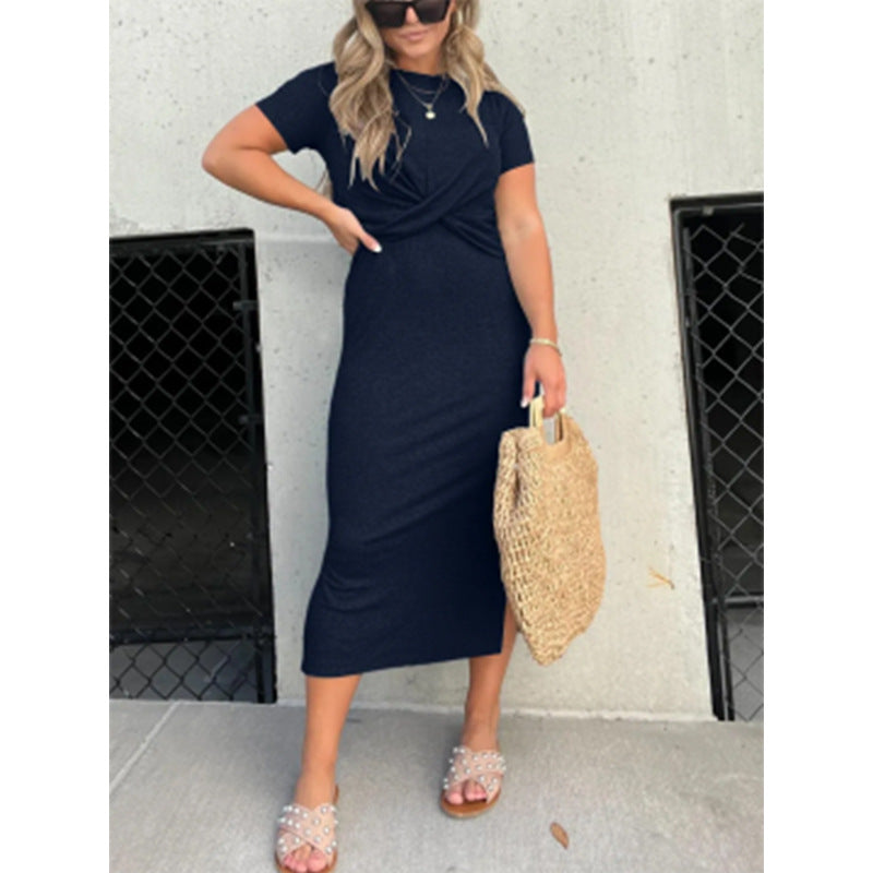 Dame afslappet Maxi-kjole med knude-detalje og kortærmet snit Stilla