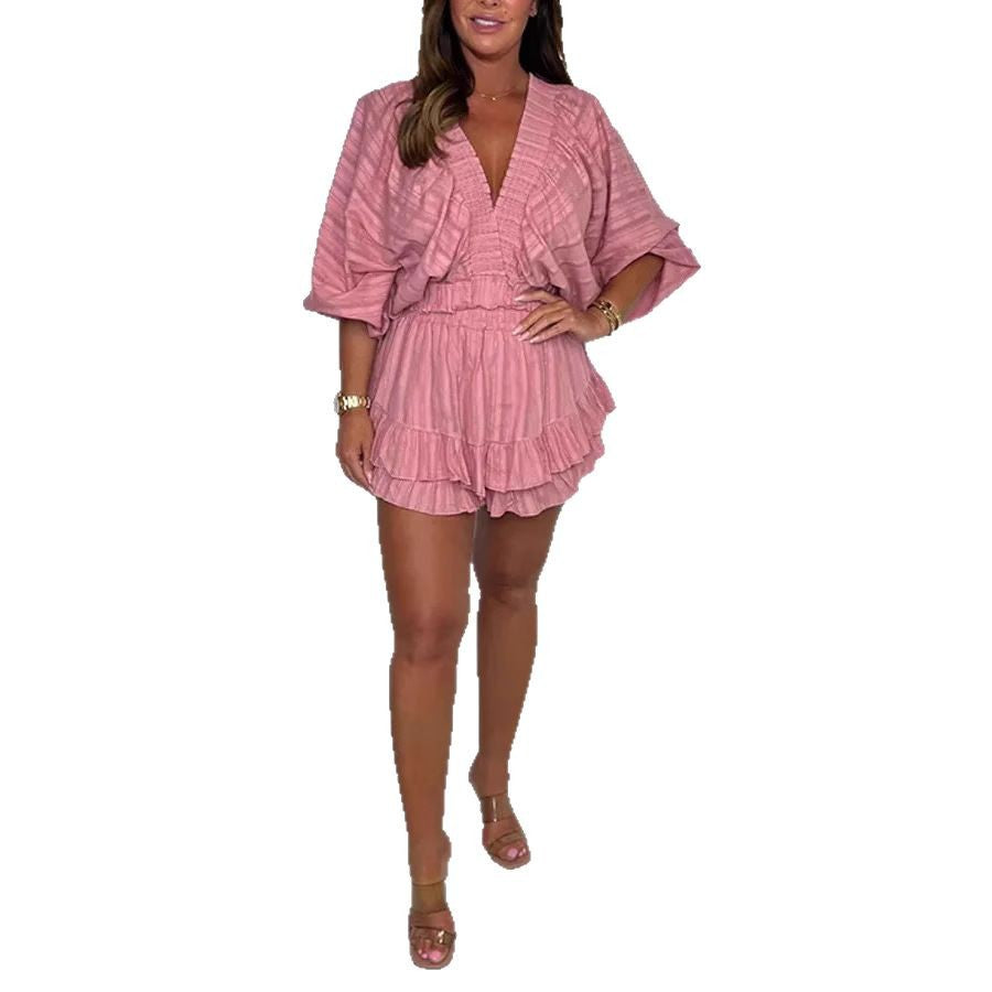 Dame jumpsuit med voluminøse ærmer og romantisk flæsedetalje Stilla