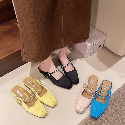 Dame Elegant Åben Tå Slide Mules med Dekorativ Spænde- og Rhinsten Detalje Stilla