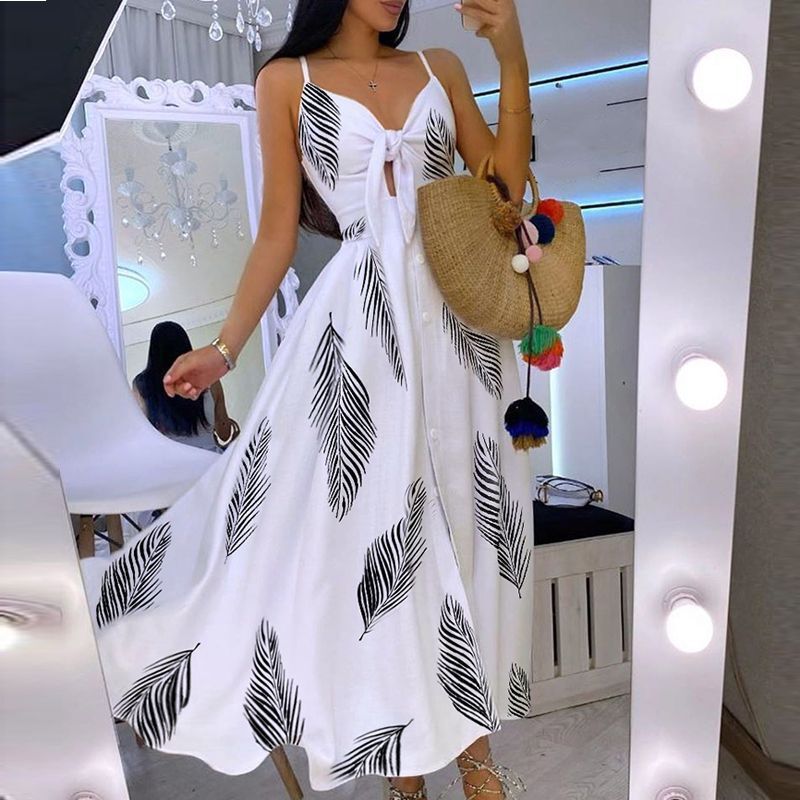 Dame Elegant A-linje Maxi Kjole med Snøre Detalje Stilla