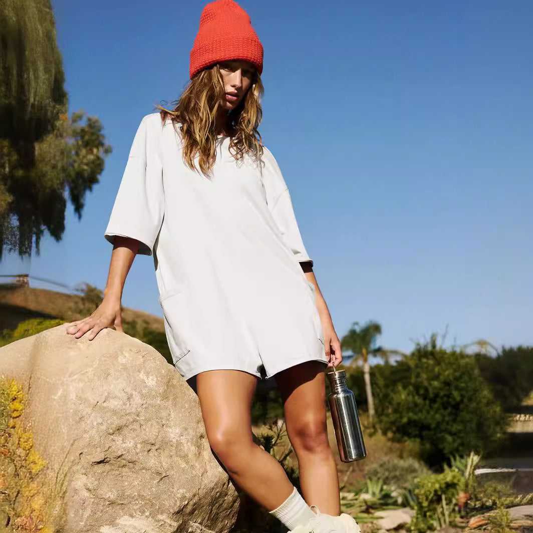 Stilla | Ryggen-jumpsuit Sommer Løs V-hals Jumpsuit Shorts