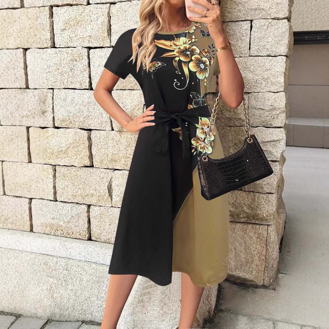 Dame Elegant fritidskjole med blomstret design og taljebælte Stilla