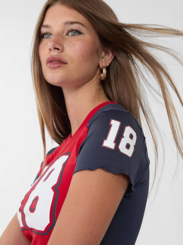 Dame Cropped Athletic Jersey T-Shirt med kontrasterende ærmer Stilla