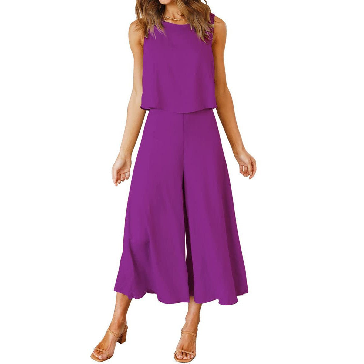 Dame luftig jumpsuit med bredt udskåret ben og elegant snit Stilla
