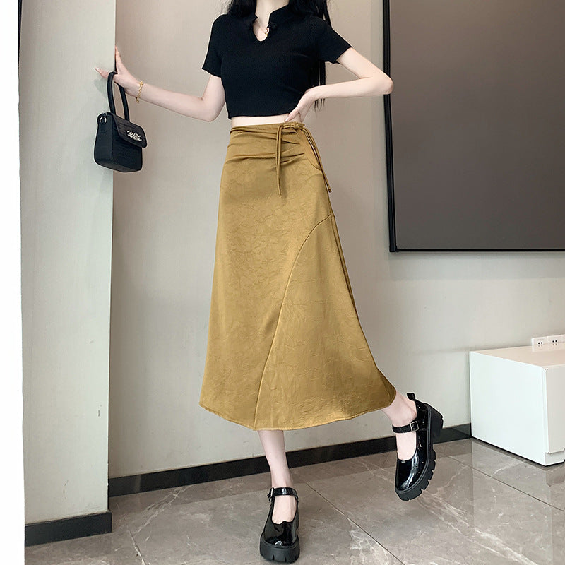 Dame A-linje V-krave Midi nederdel med justerbart bånd Stilla