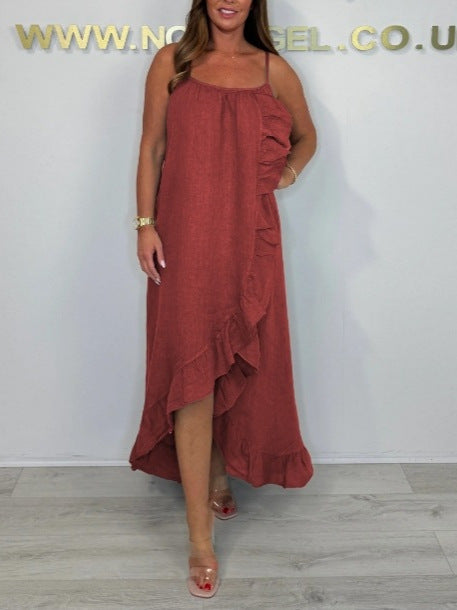 Dame afslappet maxikjole med flæser og asymmetrisk fald Stilla