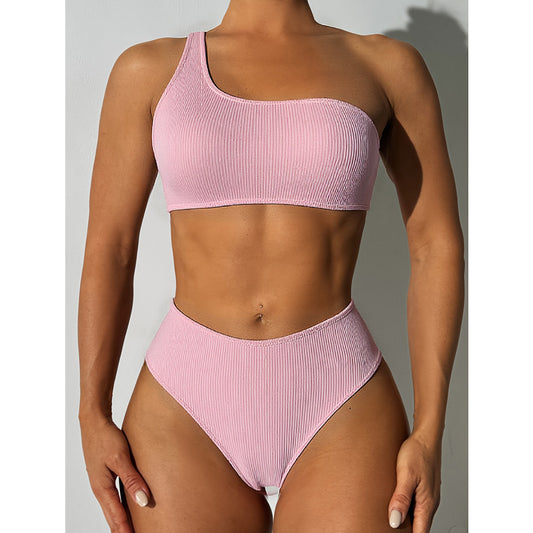 Dame højtaljede bikini-sæt med asymmetrisk top Stilla