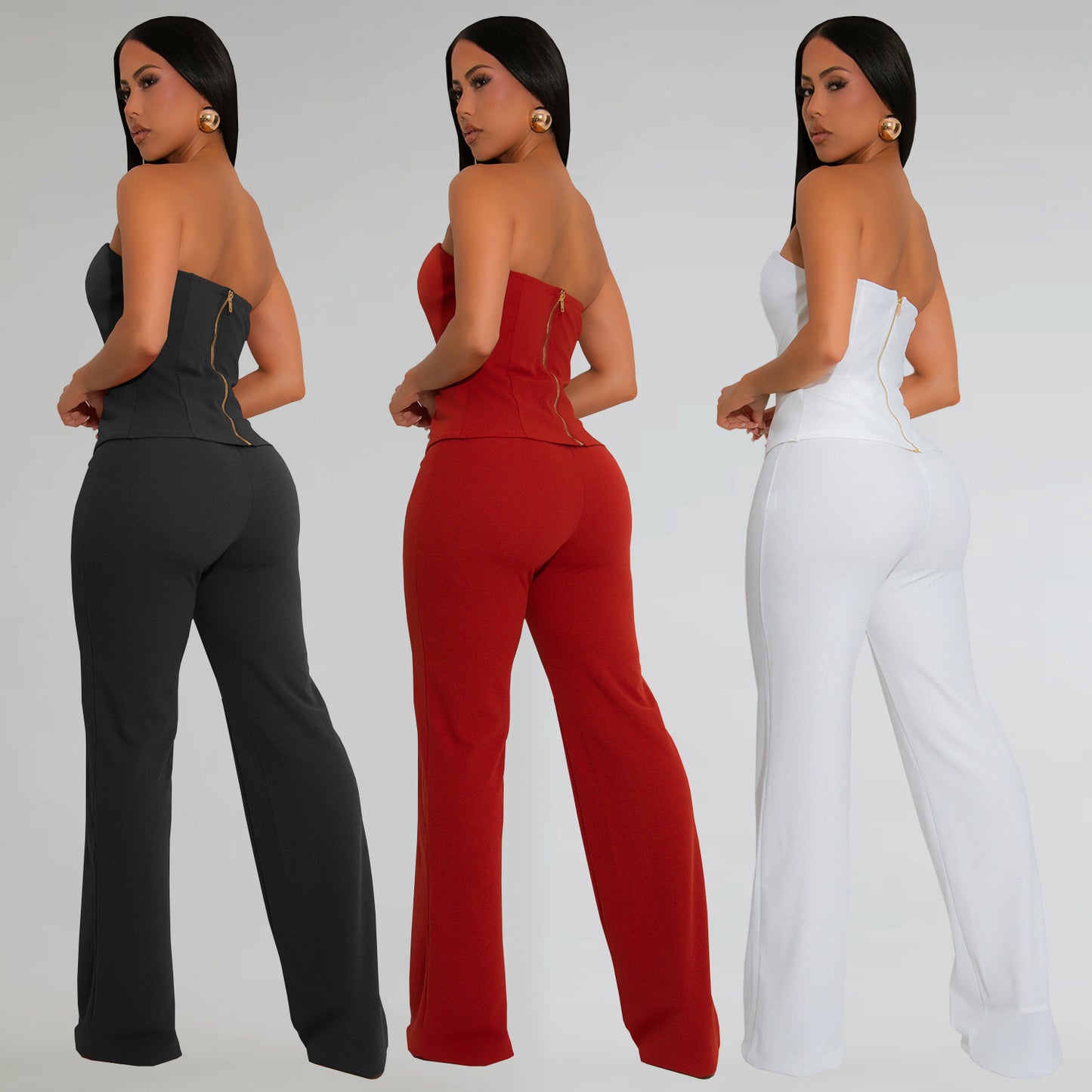 Dame strapless jumpsuit med dekorativ udskæring og tætsiddende snit Stilla
