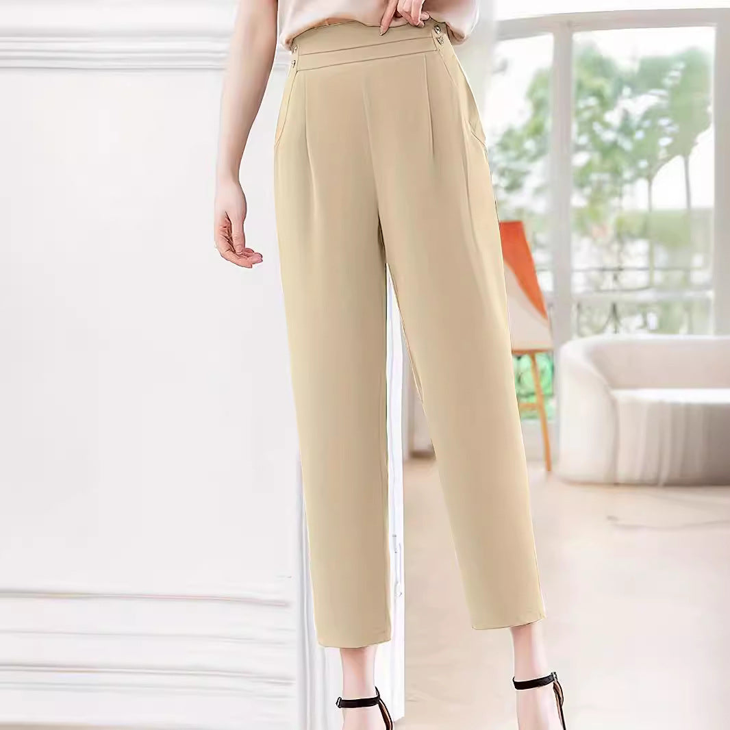 Dame elegant Jersey-bukser med høj talje og praktiske lommer Stilla