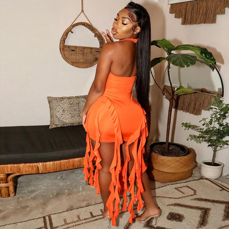 Dame Designer Minikjole med spændende frynser og off-shoulder snit Stilla