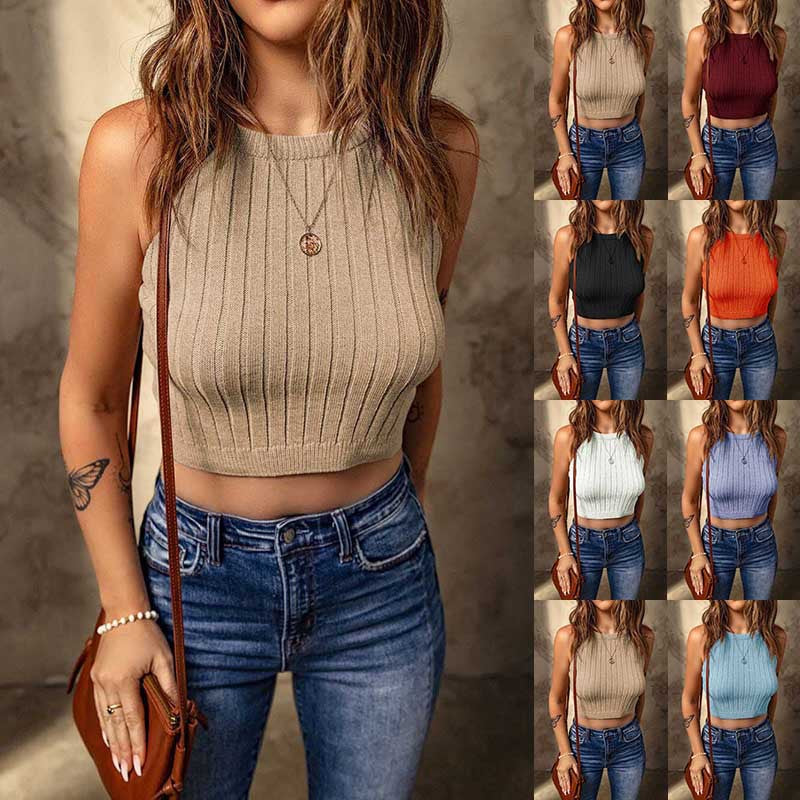 Dame Cropped Top med ribstruktur og høj krave Stilla