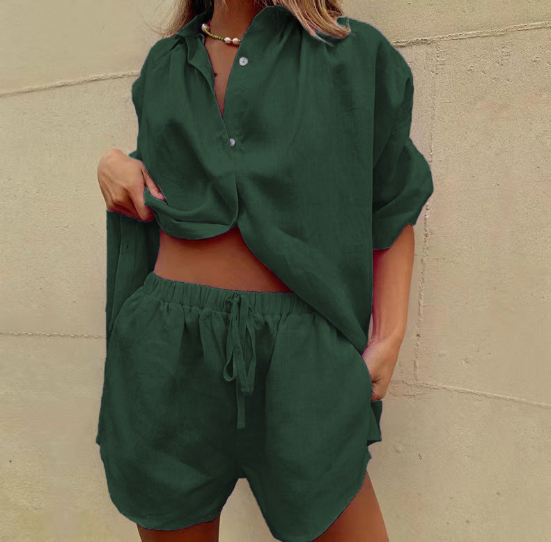 Dame afslappet linned top med shorts Stilla