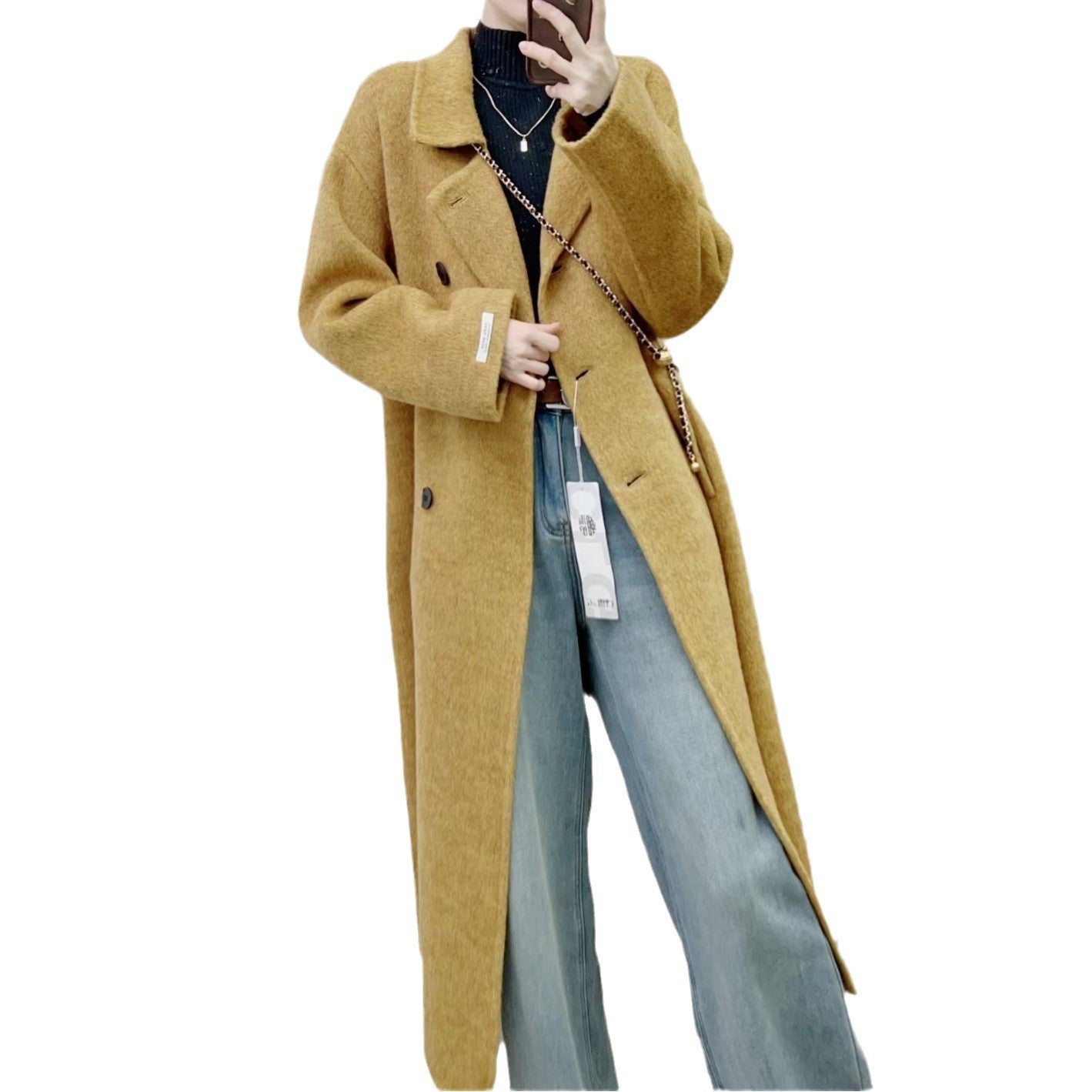 Dame Dobbelt knapbar frakke lavet af højkvalitets uldmix med elegant revers Stilla