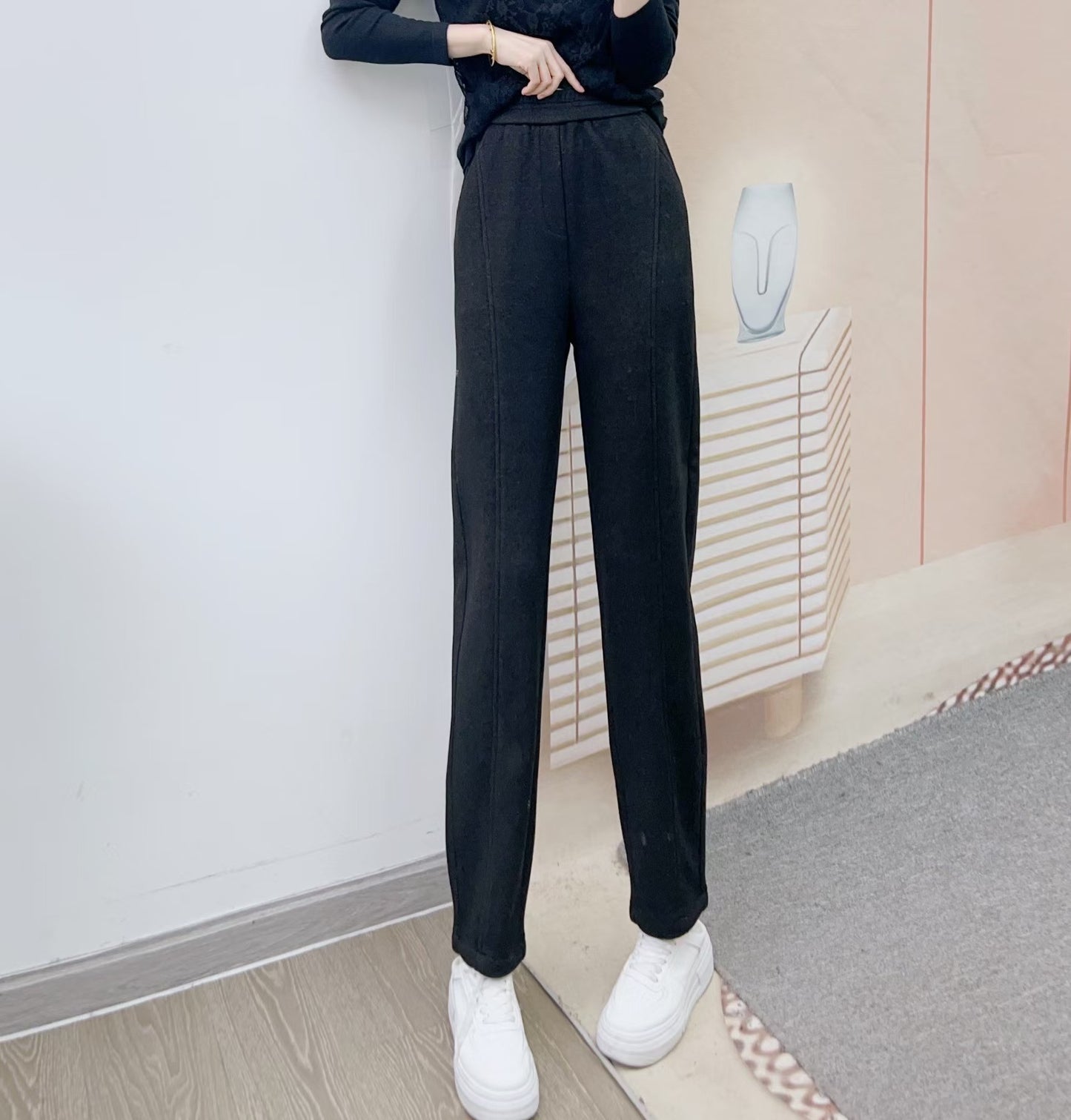 Dame elegant høj talje-bukser med høj kvalitet tekstur og afslappet snit Stilla