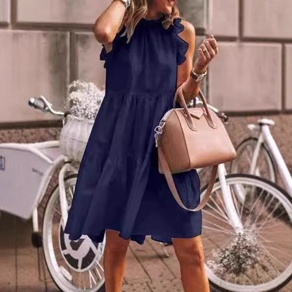 Dame A-linje kjole med flæseærmer og enkelt design Stilla