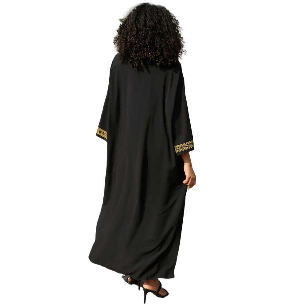 Dame elegant kaftan med kunstnerisk gylden broderi Stilla