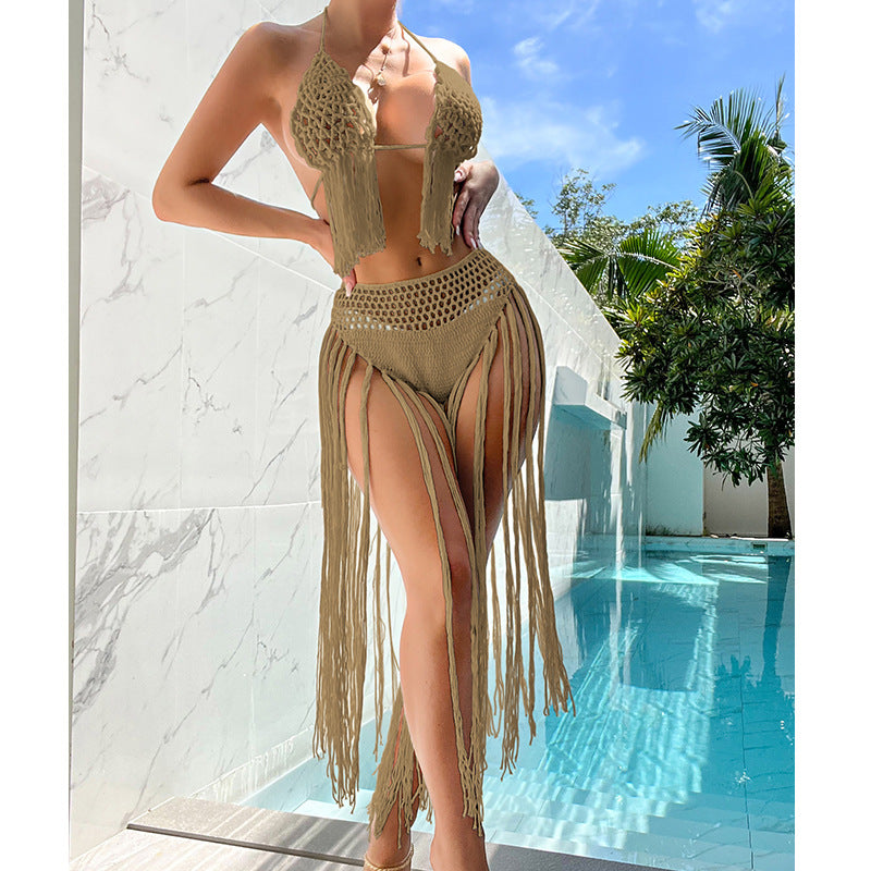 Dame hækle-bikini-sæt med frynset detaljer og moderne design Stilla