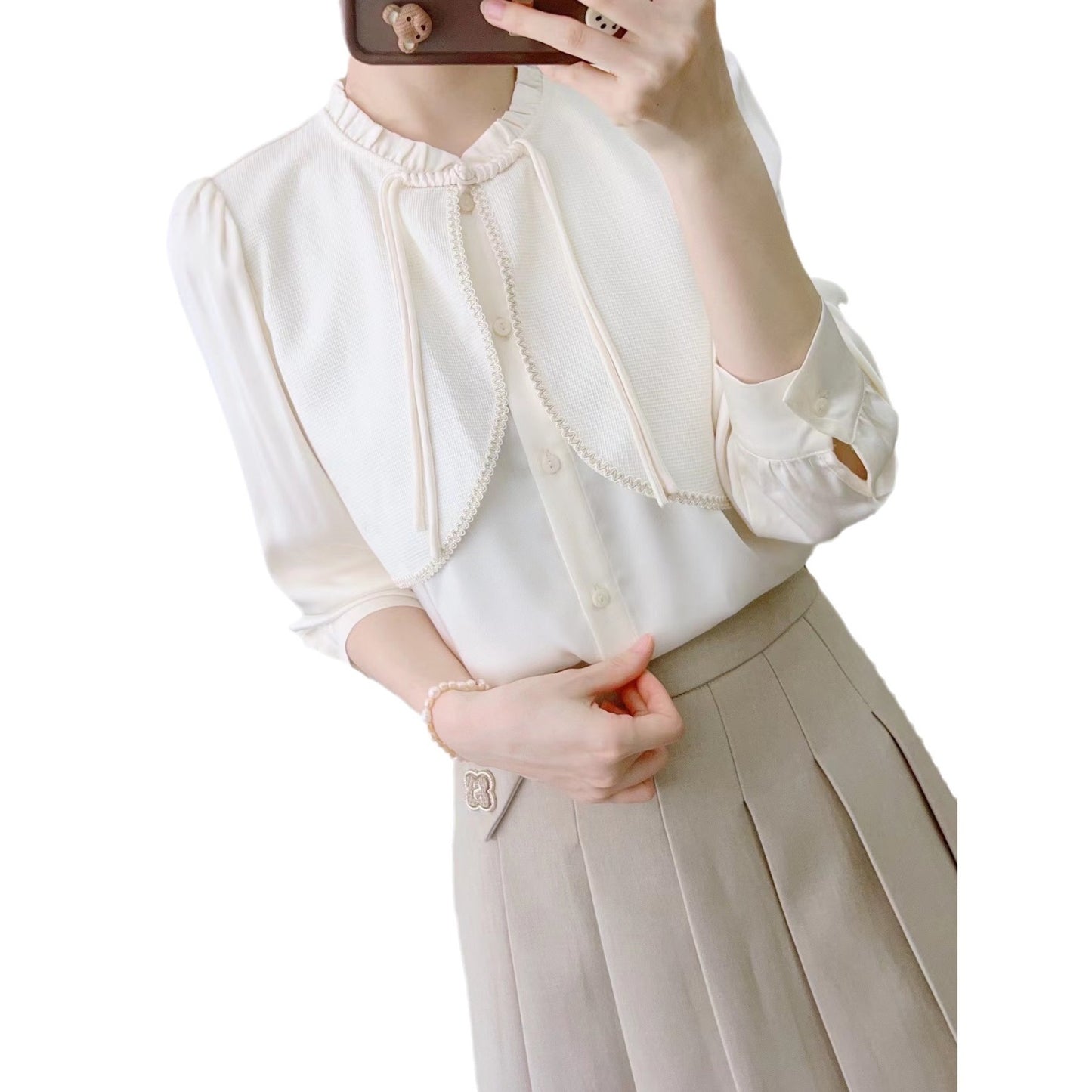 Dame elegant bluse med aftagelige skulderpuder Stilla