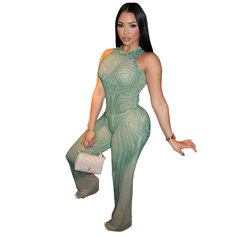 Dame Elegant Jumpsuit med grafisk design og bredt ben Stilla