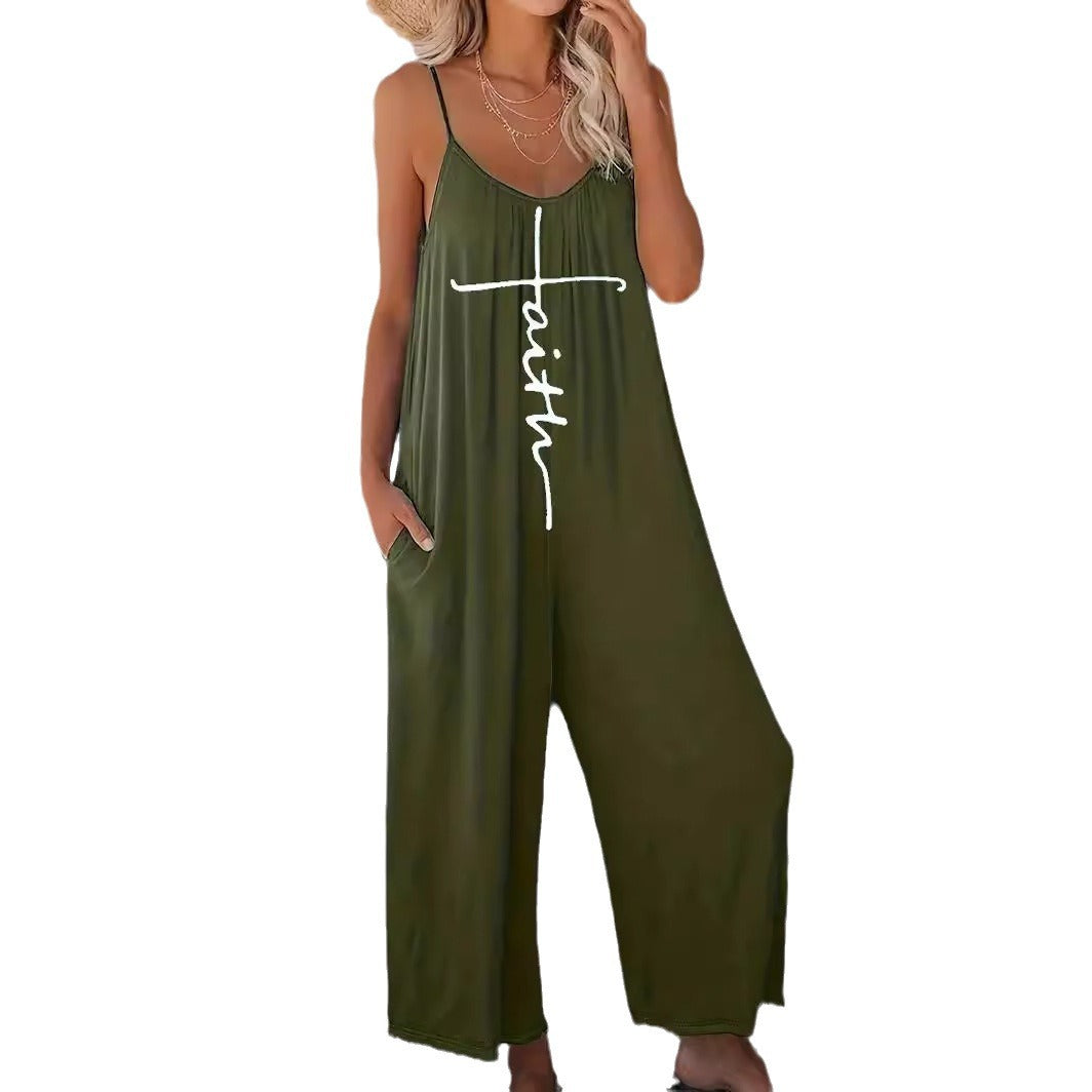 Stilla | Casual Sommer Print Lommer Løs Strop Jumpsuit