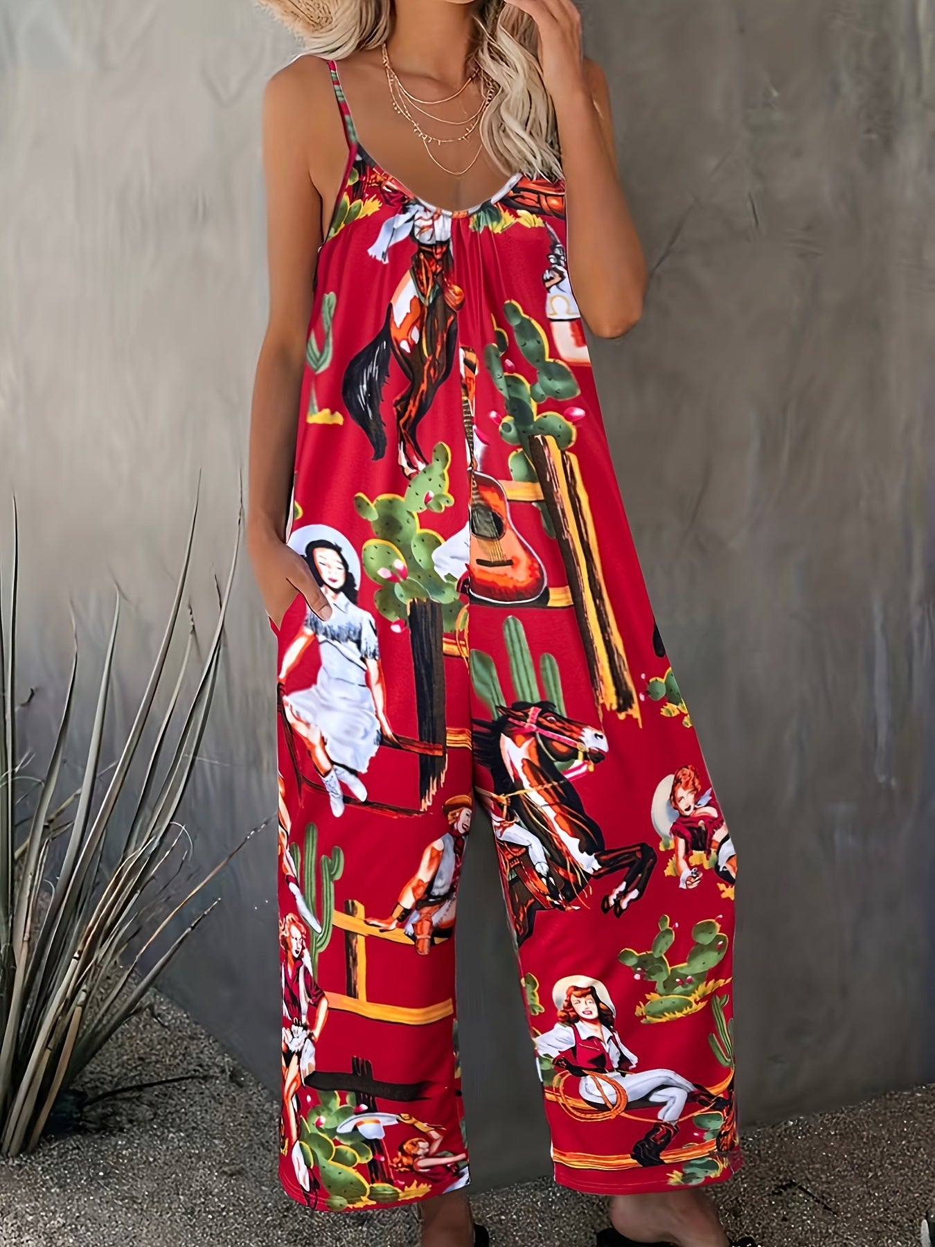 Dame Løs Jumpsuit med florale accenter og bredt ben Stilla