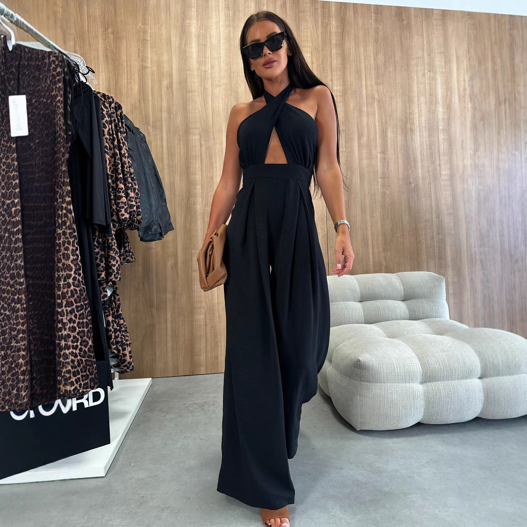 Dame Halterneck Cut-Out Bredbenet Jumpsuit Stilla