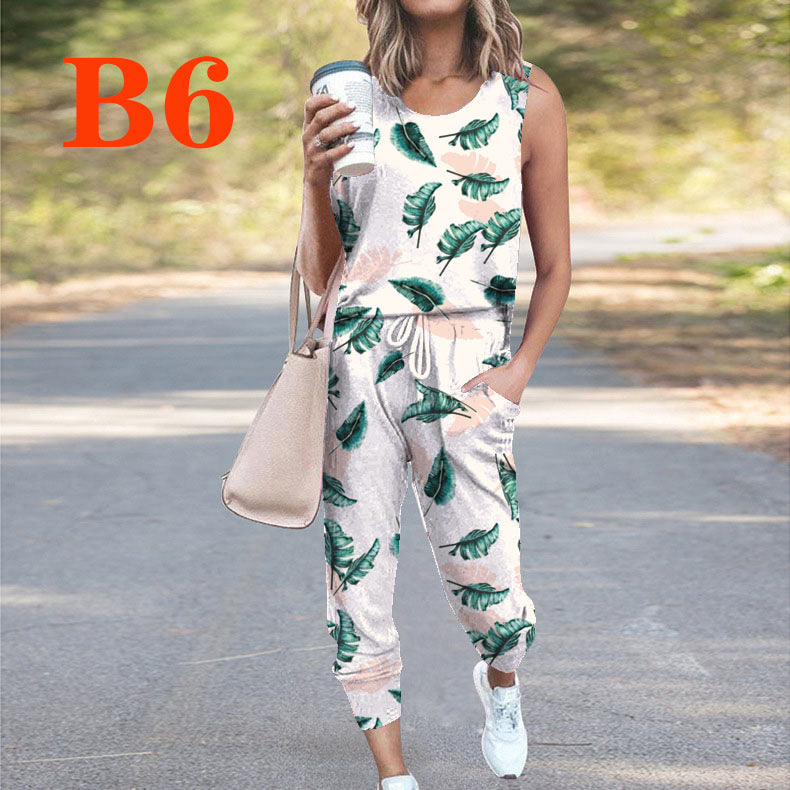 Dame Casual Jumpsuit med ærmeløs design og moderne batikmønster Stilla