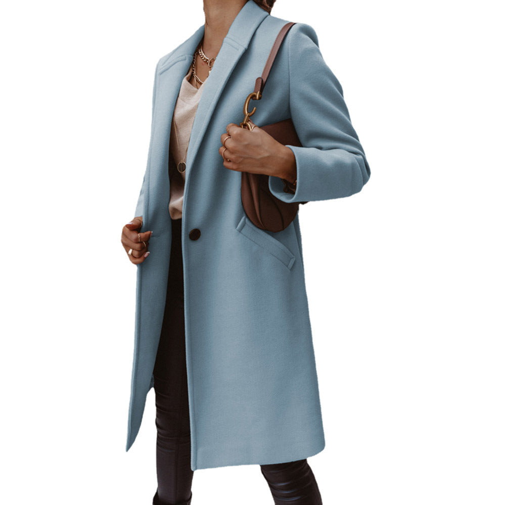 Dame elegant lang blazer med smalt snit og praktiske lommer Stiila