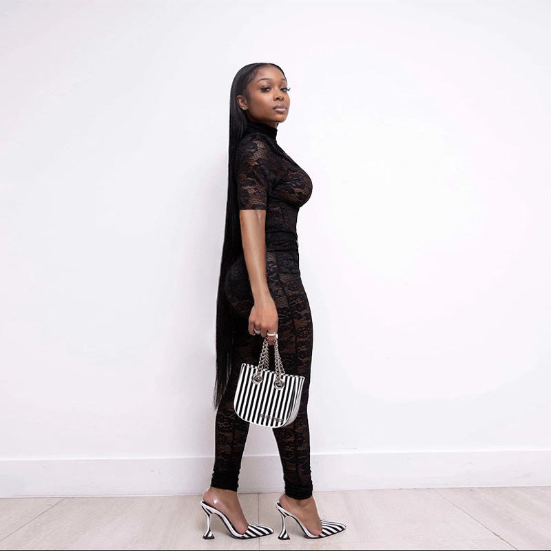 Dame Cut-Out Overall med gennemsigtig spidsdesign og bælte Stilla