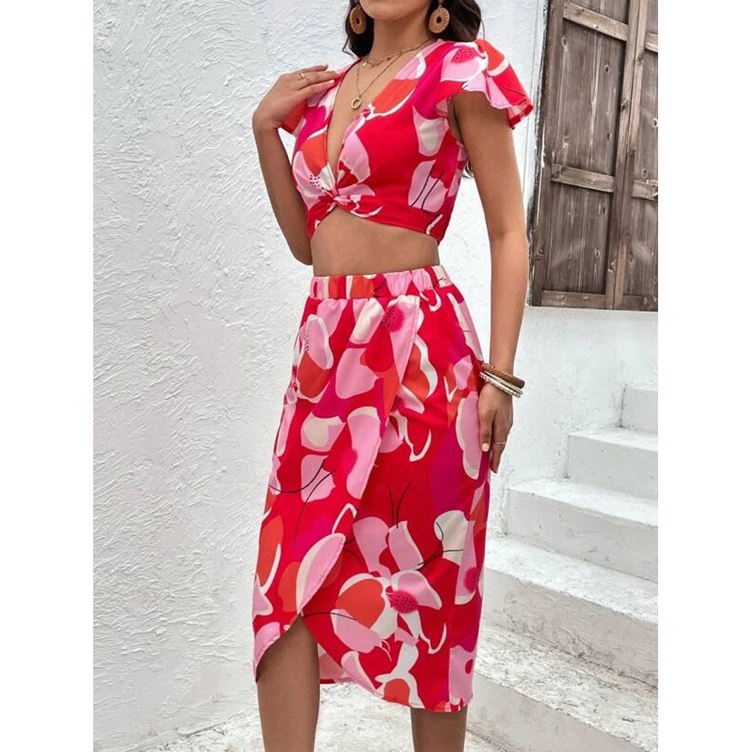 Dame Crop-Top og Nederdel Sæt Stilla