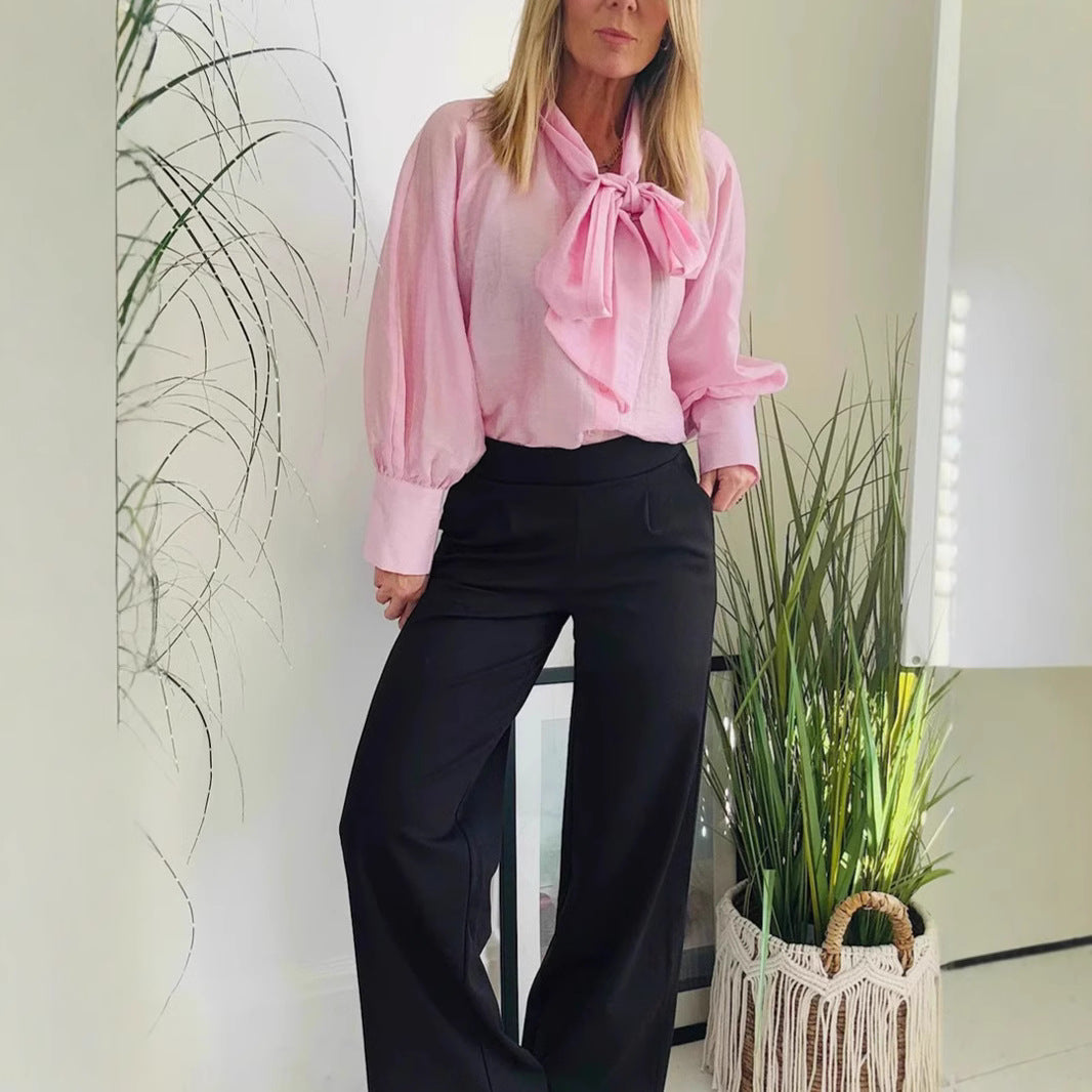 Dame elegant bluse med sløjfe-detalje Stilla