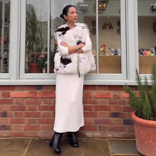 Dame kunstpelsvest med moderigtigt mønster Stilla