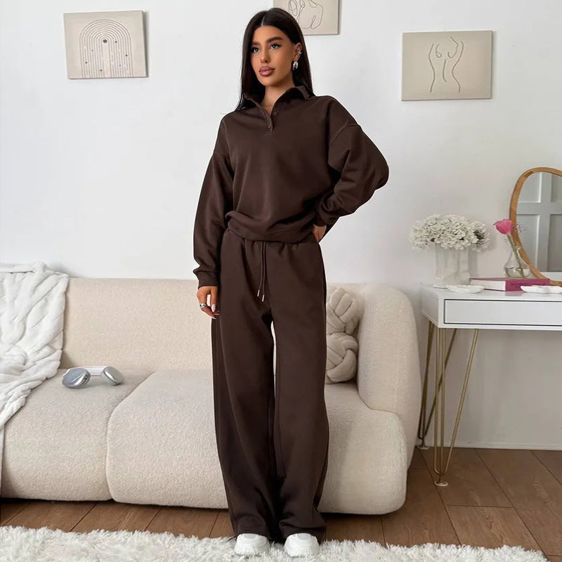 Dame afslappet polo shirt og bred bukser sæt Stilla