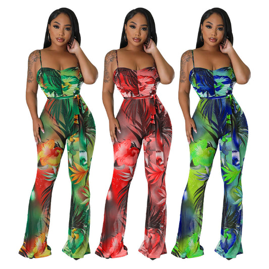Dame afslappet jumpsuit med strapless design og blomster mønster Stilla
