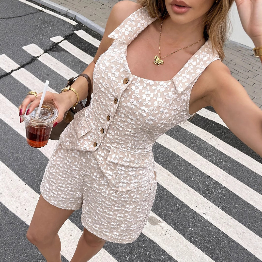 Dame Blomstrende Jumpsuit med Knapper Stilla