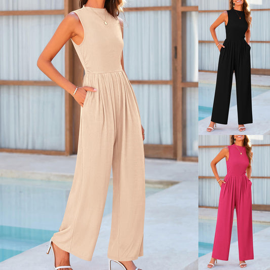 Dame Elegant Jumpsuit med bred ben og praktiske lommer Stilla