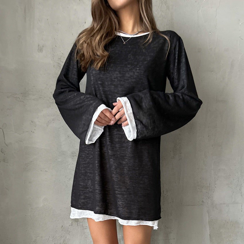 Dame afslappet langærmet sweater med kontrasterende afslutninger Stilla