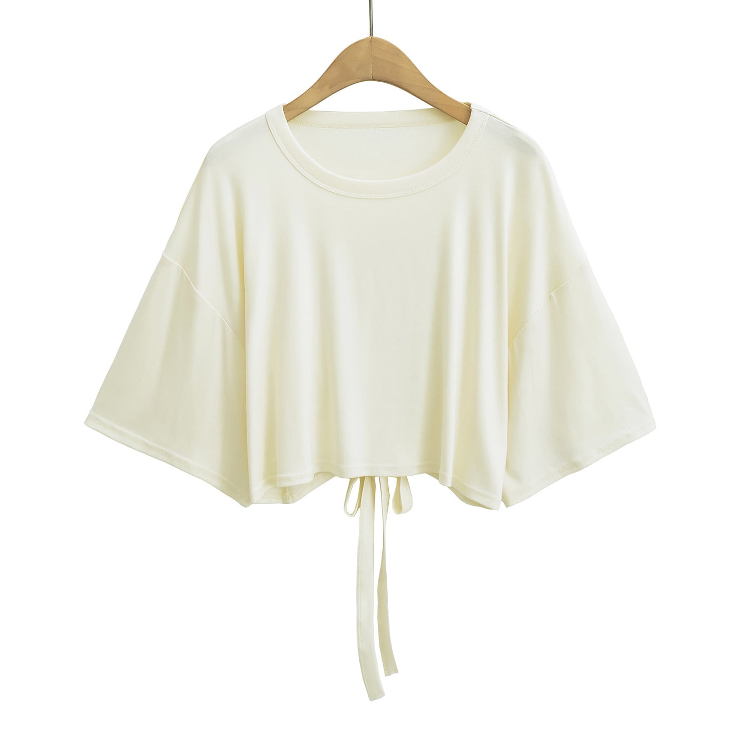 Dame cropped T-shirt med afslappet snit og bundet detalje Stilla