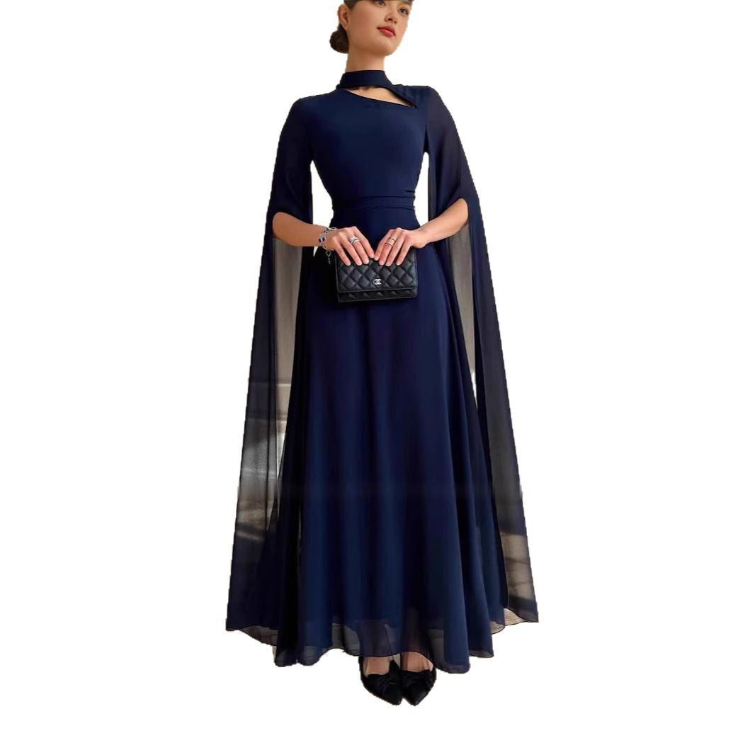 Dame Elegant Cape Maxi Kjole Stilla