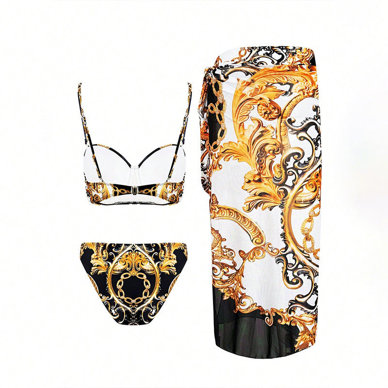 Dame Elegant bikini-sæt med eksklusivt barokmønster og matchende sarong Stilla