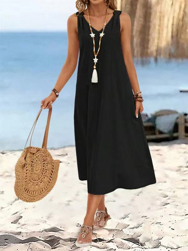 Dame afslappet maxikjole med knapdetalje og lommer Stilla