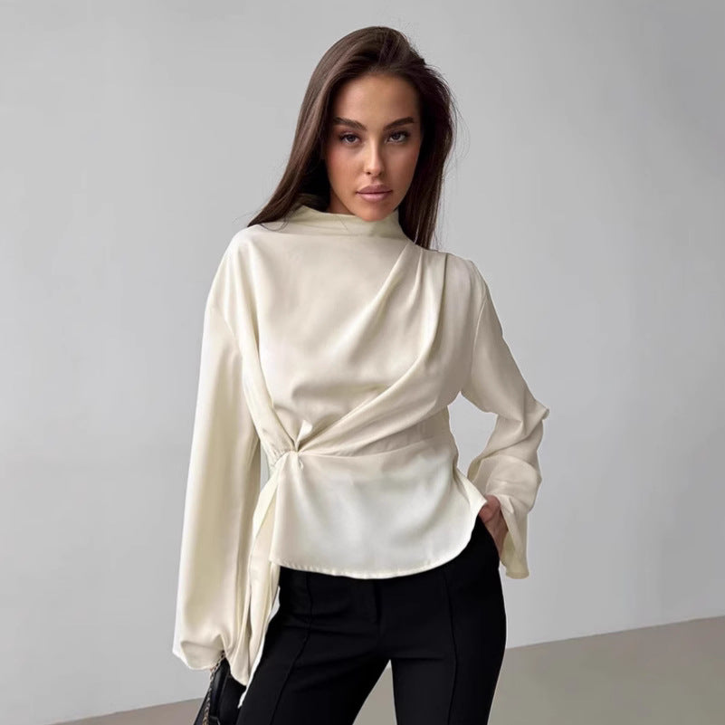 Dame elegant bluse top med asymmetrisk snit og afslappet indpakningsdetalje Stilla