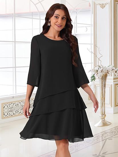 Dame elegant chiffon kjole med lag Stilla