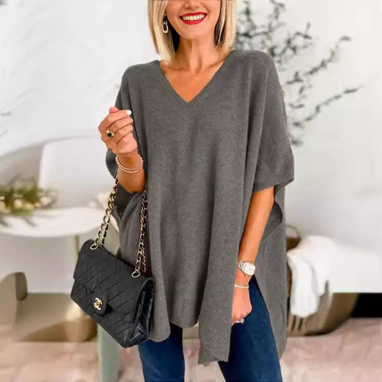 Dame Åben Forside V-Udskæring Poncho Pullover Stilla