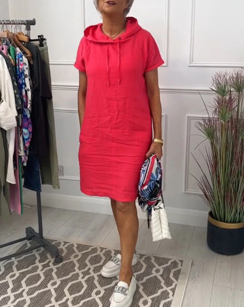 Dame afslappet hoodie kjole i hør med praktiske lommer Stilla