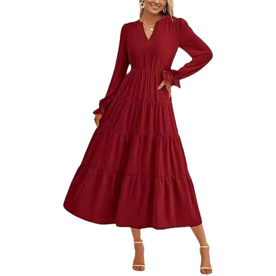 Dame afslappet maxikjole med flæse-design og knaplukning Stilla