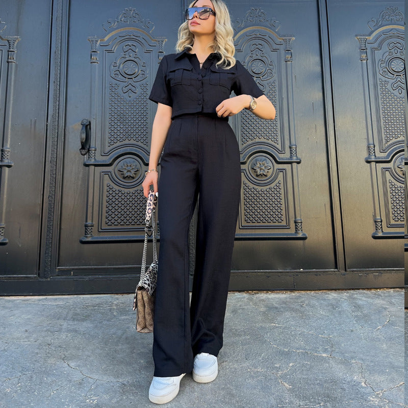 Dame Modischer Jumpsuit med cropped overdel og bredt ben Stilla